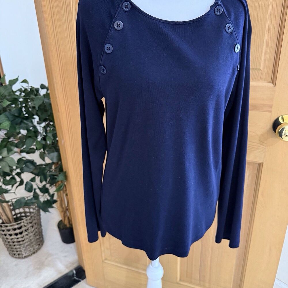 Vntg 90s Womens Lauren Ralph Lauren Navy Blue Ribbed Sweater Pullover Nautical L